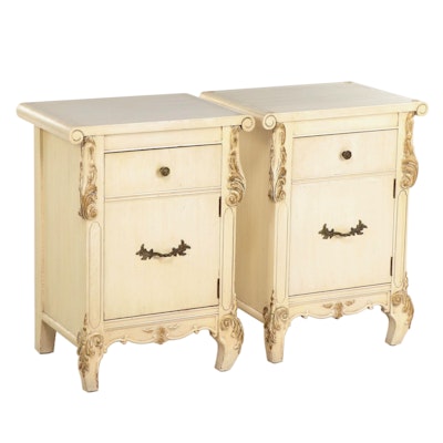 Pair of French Provincial Style Parcel-Gilt and Painted Wood Nightstands