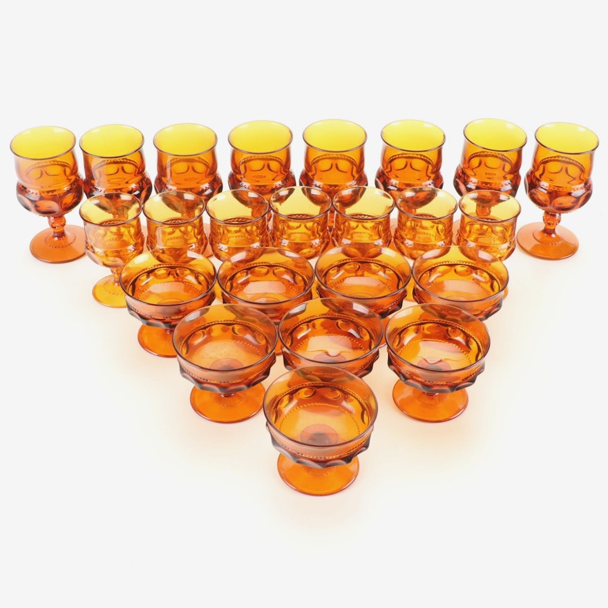 Indiana Glass "King's Crown" Amber Glass Stemware, Late 20th Century