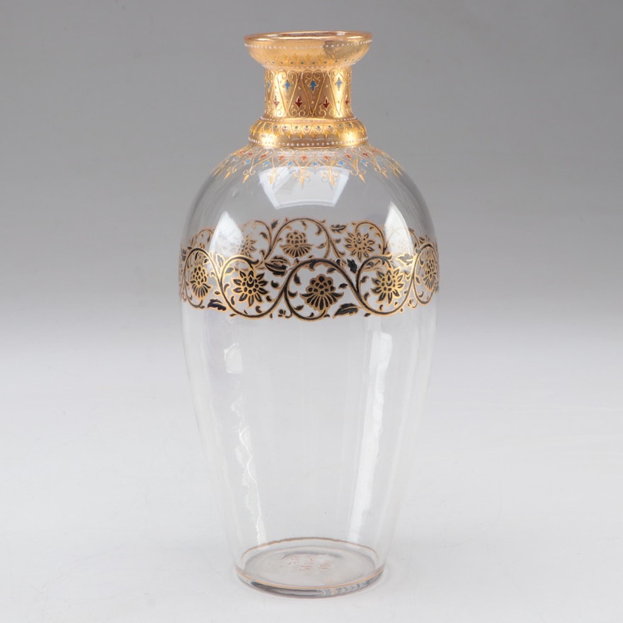 Moser Gilt and Enameled Clear Glass Vase, Late 19th/Early 20th Century