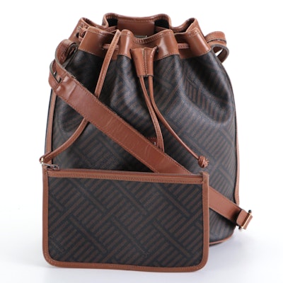 Givenchy Drawstring Shoulder Bag and Pouch in Coated Canvas and Brown Leather