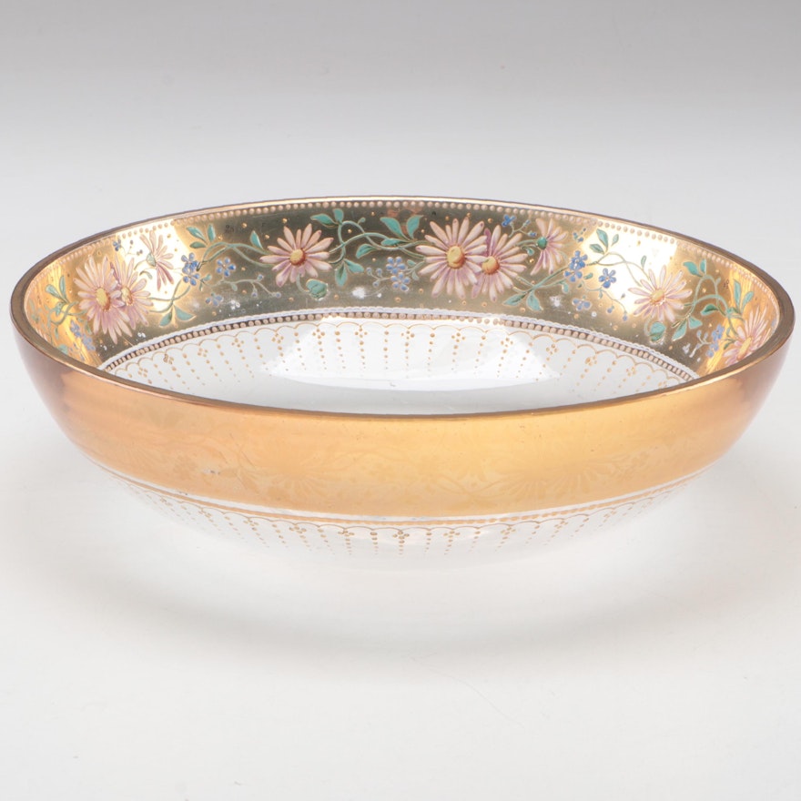 Moser Gilt and Enamel Floral Motif Glass Bowl, Late 19th/Early 20th C.