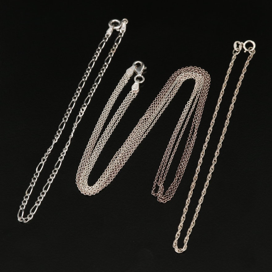 Sterling Triple Strand Chain Necklace and Anklets