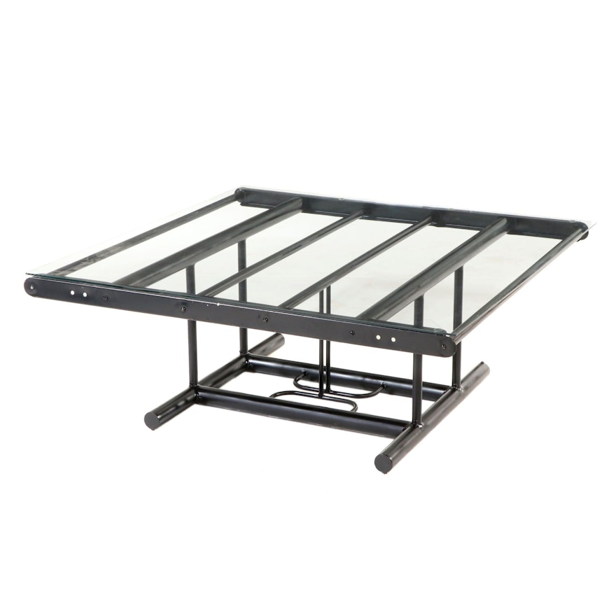 Square Tubular Framed Coffee Table with Glass
