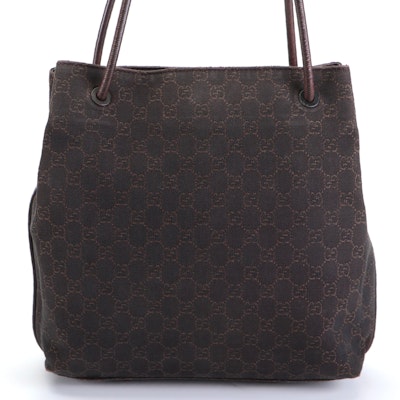 Gucci Shoulder Bag in Dark Brown GG Twill and Dark Brown Leather
