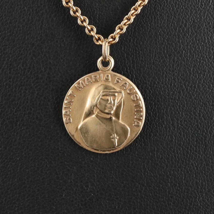 14K Saint Maria Faustina Pendant Necklace