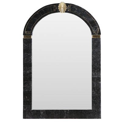 Art Deco Style Stone and Brass Mirror, Late 20th Century