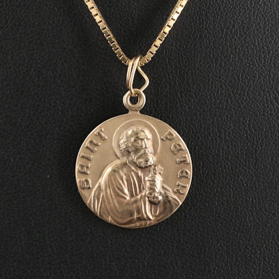 14K Saint Peter Pendant Necklace