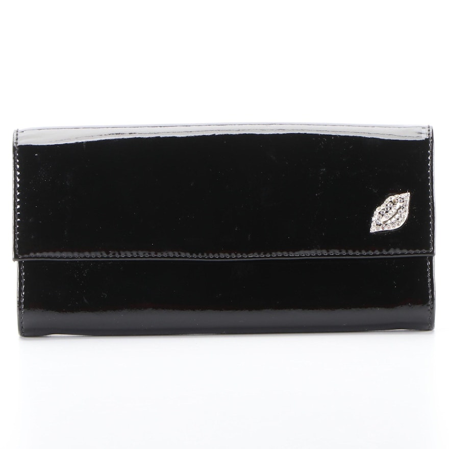 Sonia Rykiel Black Patent Leather Embellished Lip Accent Continental Wallet