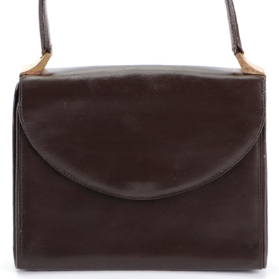 Gucci Front Flap Accordion-Style Handbag in Dark Brown Calfskin Leather