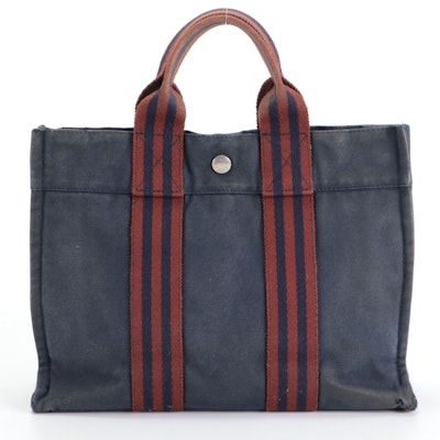 Hermès Fourre Tout GM Canvas Tote in Navy Blue and Rust