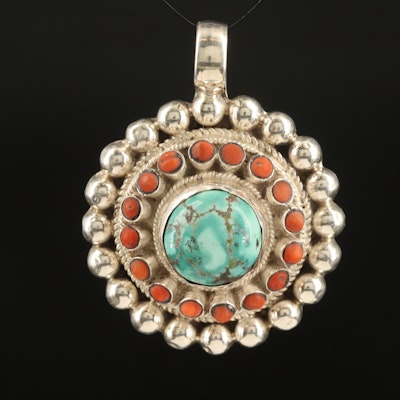 Sterling Coral and Turquoise Pendant