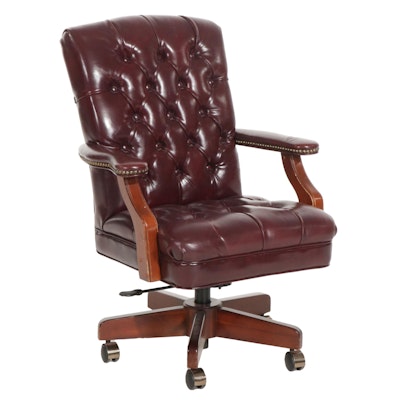 Button Tufted Office Chair with Faux Leather Upholstery