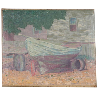 Oil Painting of a Boat, Mid-20th Century