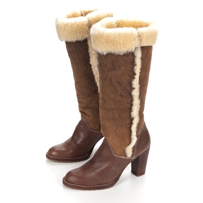Michael Kors Shearling-Lined Textured Leather Knee-High Boots