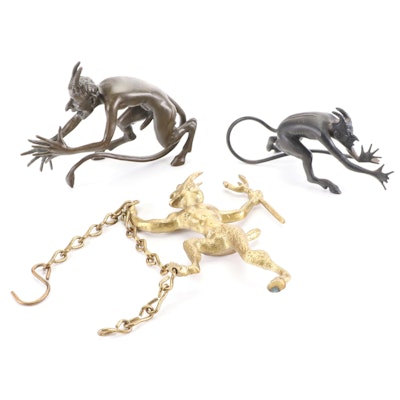 Milo and Other  Bronze Devil Satyr Figurines with Cast Brass Devil Damper Chain