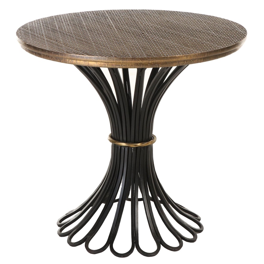 Contemporary Wrought Iron and Brass-Clad Side Table