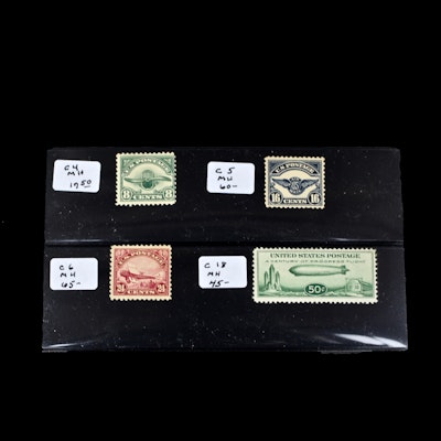 Airmail Scott #C4-C6 and "Century of Progress Flight" Zeppelin Scott #C18 Stamps