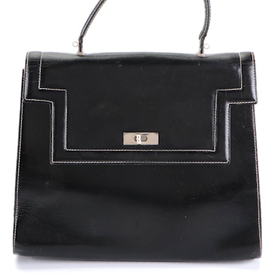 Bally of Switzerland Contrast Stitched Black Leather Top Handle Handbag