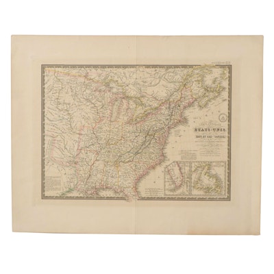 Adrien-Hubert Brué Hand-Colored Engraving Map of United States, 1832