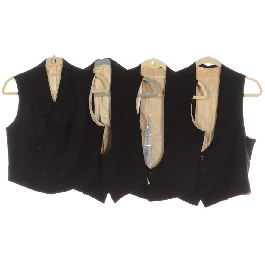 Men's Black Wool Adjustable Waistcoats and Suit Vests