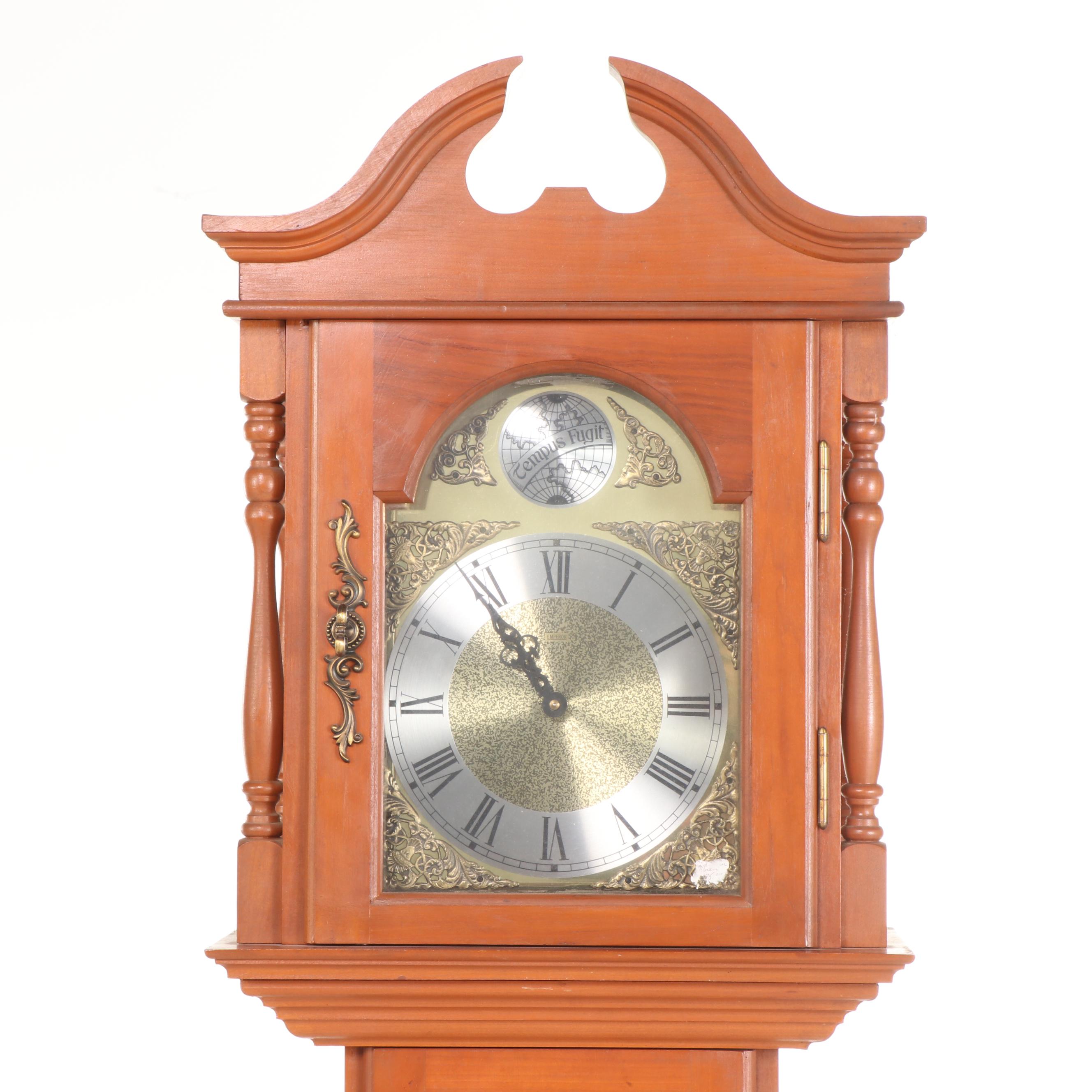 Emperor Clock Co. Federal Style Cherrywood Grandmother Clock, Late 20th
