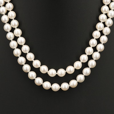 Double Strand Pearl Necklace with 14K Clasp