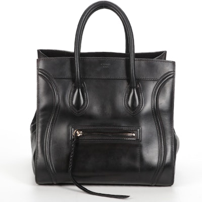 Céline Paris Black Leather Phantom Luggage Tote Handbag