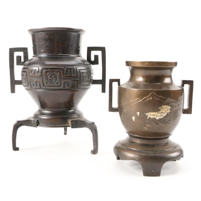 Japanese Bronze Usubata Vases
