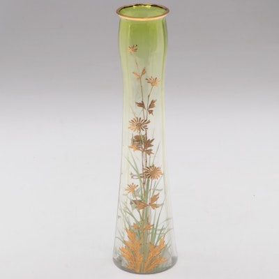 Moser Enameled Green to Clear Glass Vase, Late 19th/Early 20th Century