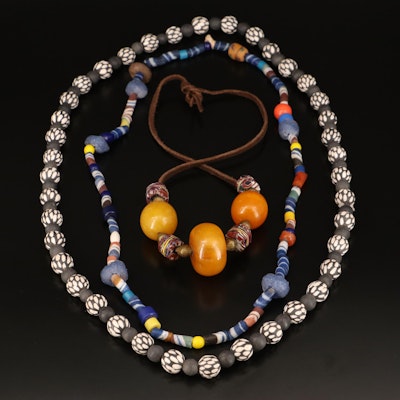 African Trade Bead Necklaces with Lattachino, Krobo and Bakelite Beads