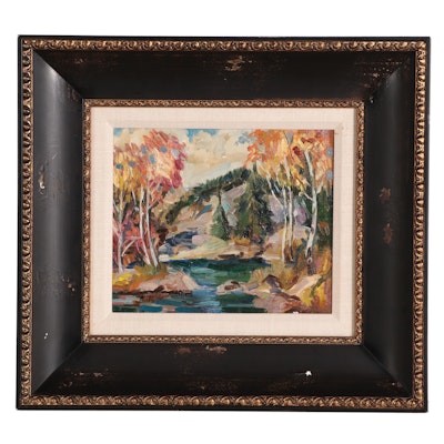 Mountain Landscape Oil Painting, Late 20th Century