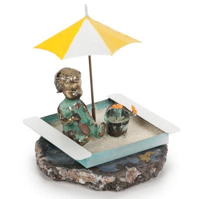 Malcolm Moran Mixed Media Sculpture of Child in Sandbox, Late 20th Century