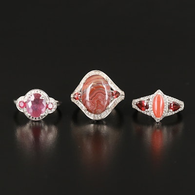 Sterling Gemstone Rings Including Agate and Coral