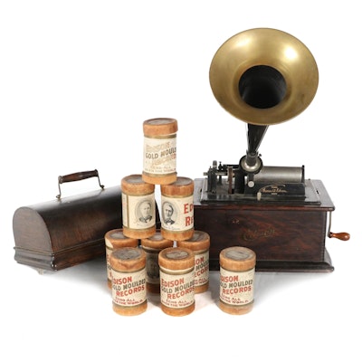 Edison Standard Phonograph Player with Edison Gold Moulded Records
