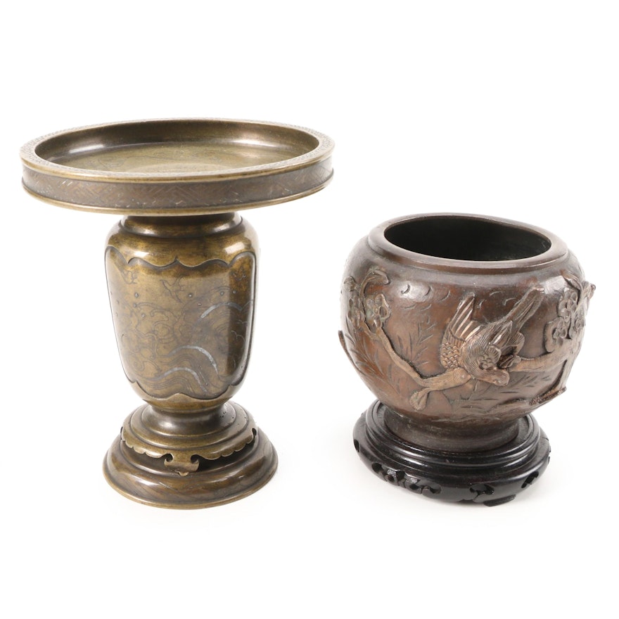 Japanese Bronze Usubata and Other Cast Vase