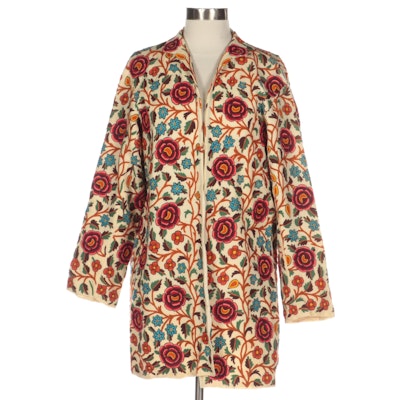 Crewl-Embroidered Single-Button Kashmiri Wool Jacket in Multicolor Florals