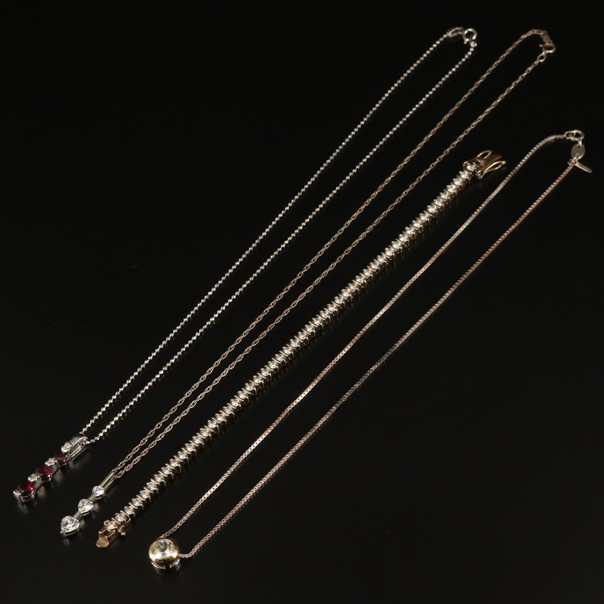 Sterling Necklace and Bracelet Selection with Rhodolite Garnet and Diamond