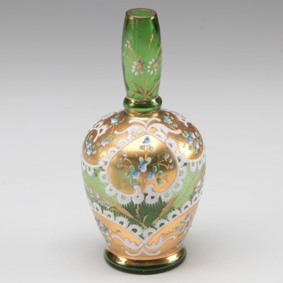 Moser Gilt and Enameled Green Glass Bud Vase, Late 19th/Early 20th Century