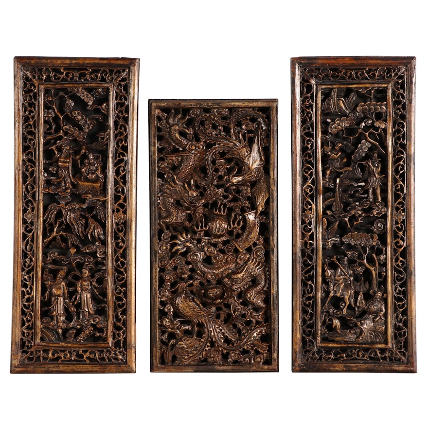 Chinese Cast Resin Panels of Figures and Dragons