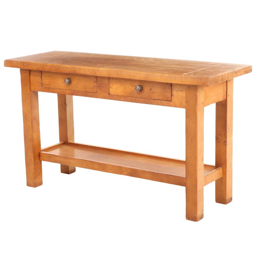 Oak Two-Drawer Console Table, Late 20th Century