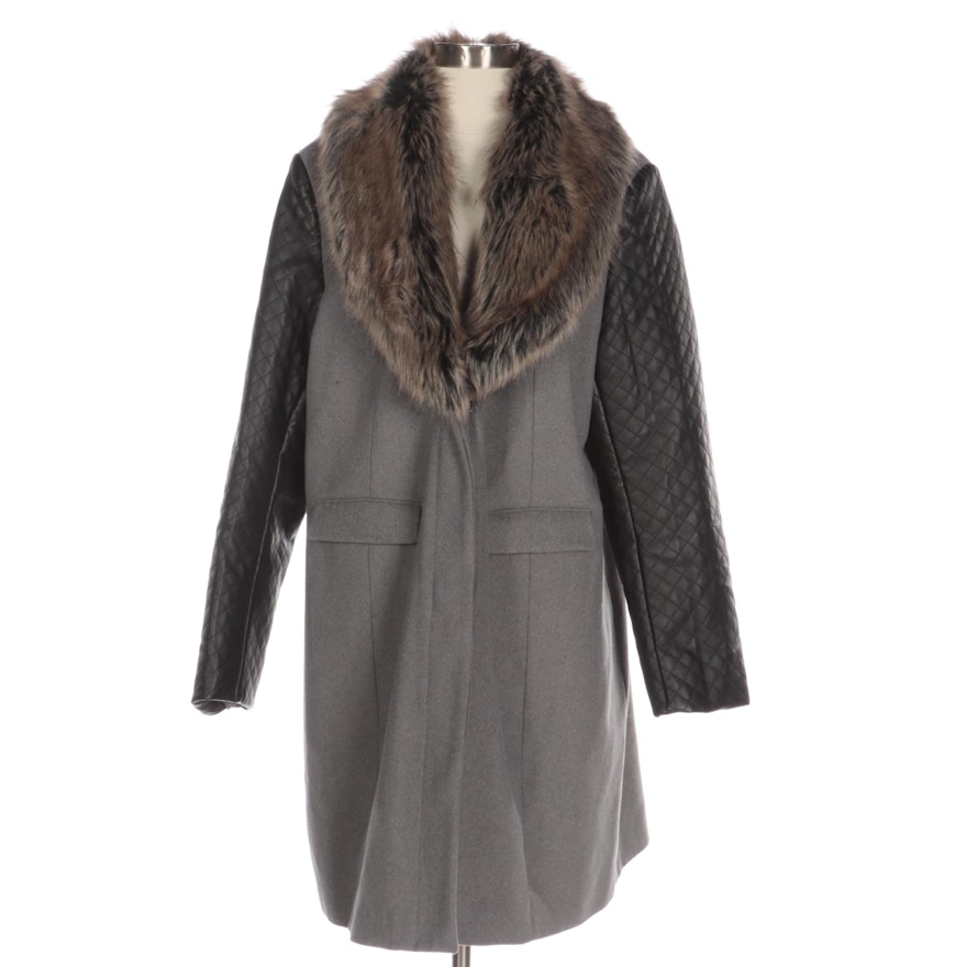 Donna Salyers' Fabulous Furs Faux Collar Overcoat with Quilted Pleather Sleeves
