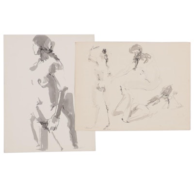 John Tuska Figural Nude Ink Wash Drawings