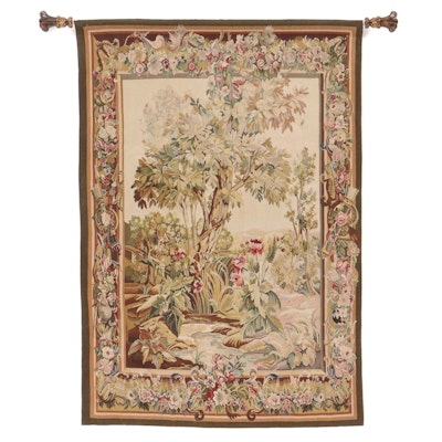 Handwoven Floral Tapestry with Finial-Accented Hanging Rod