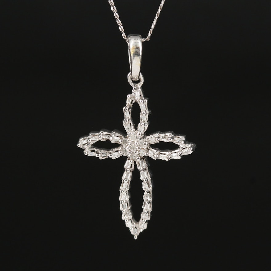 10K 0.22 CTW Diamond Cross Necklace