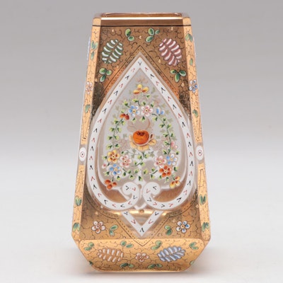 Moser Gilt and Enamel Decorated Floral and Foliate Glass Vase, Late 19th Century