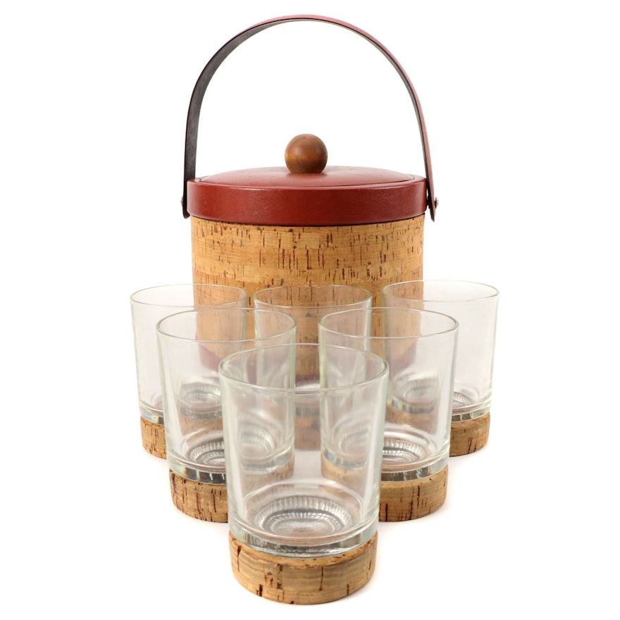 Georges Briard Cork Bottomed Highball Glasses and Ice Bucket