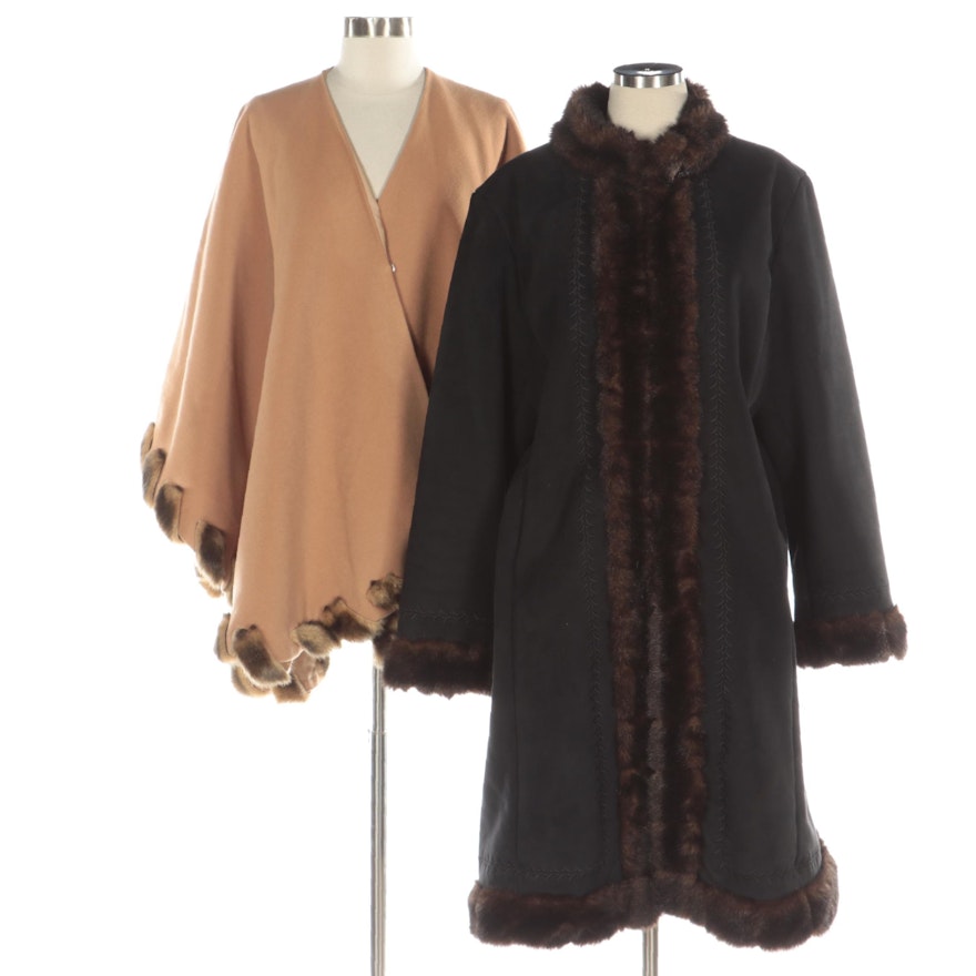 Donna Saylors' Fabulous Furs Faux Fur Cape and Weatherproof® Coat with Faux Fur