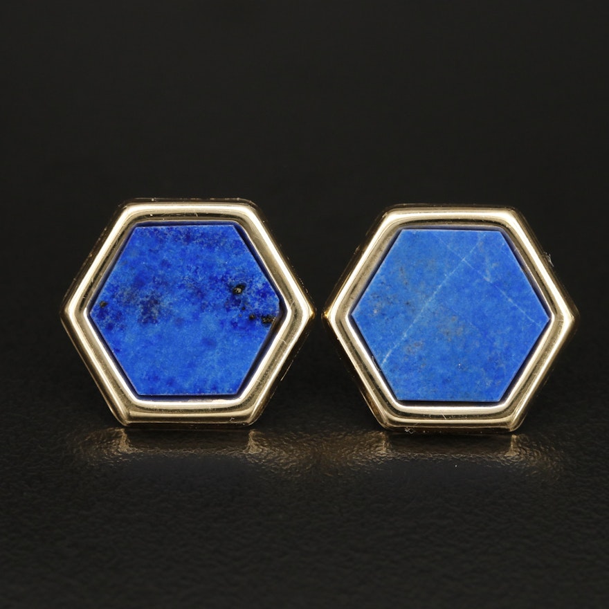 Peter Brans Designs 14K Button Lapis Lazuli Earrings