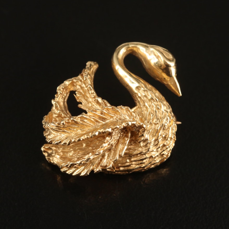 14K Swan Brooch