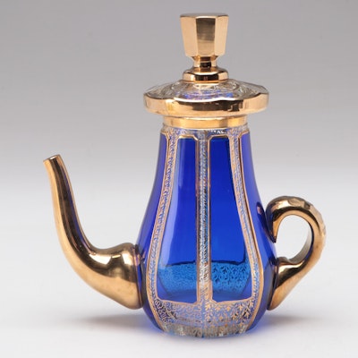 Moser Gilded Cobalt Cut to Clear Glass Teapot with Lid, Late 19th Century
